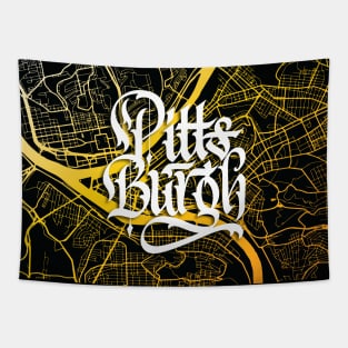 Pittsburgh Map Calligraphy Design Tapestry