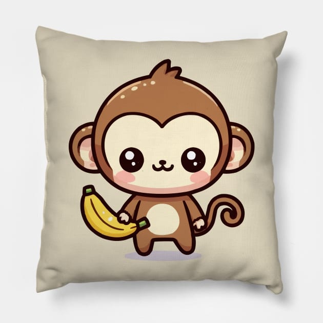 cute baby monkey carrying a banana Pillow by fikriamrullah