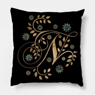 Luxury Golden Calligraphy Monogram with letter N Pillow