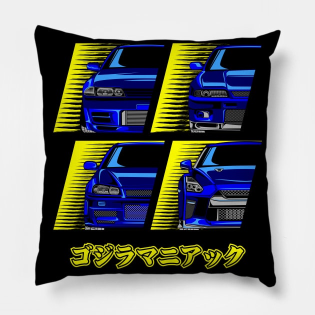 GTR All Front Compilation Blue Pillow by aredie19