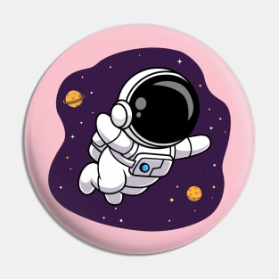 Cute Astronaut Floating In Space Cartoon Pin