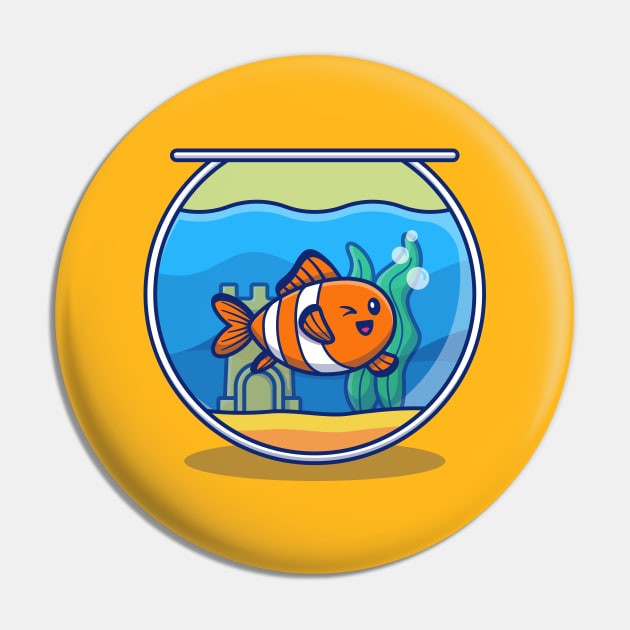 Clown Fish Swimming In The Aquarium Cartoon Pin by Catalyst Labs