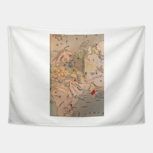 Antique Map of Europe, Africa, India 1800s Tapestry