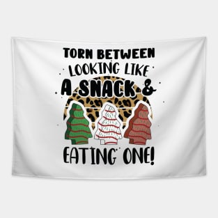 Torn Between Looking Like A Snack And Eating One Santa Christmas Cakes - Vintage Leopard Christmas Tree Cakes Tapestry