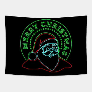 Modern Neon Sign Santa Claus Merry Christmas Tapestry