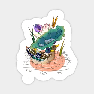 Minhwa: 2 Ducks under a Lotus Leaf C Type (Korean traditional/folk art) Magnet