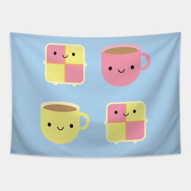 Kawaii Battenberg Cake & Cup of Tea Tapestry by marcelinesmith