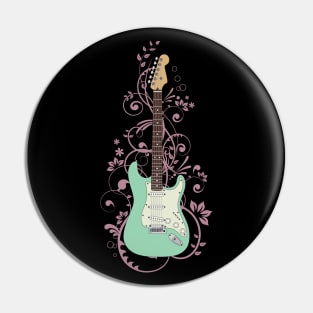 Surf Green S-Style Electric Guitar Flowering Vines Pin