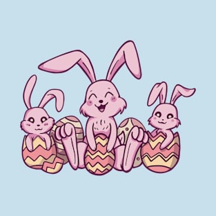 Pink Easter Bunny Family in Easter Eggs T-Shirt