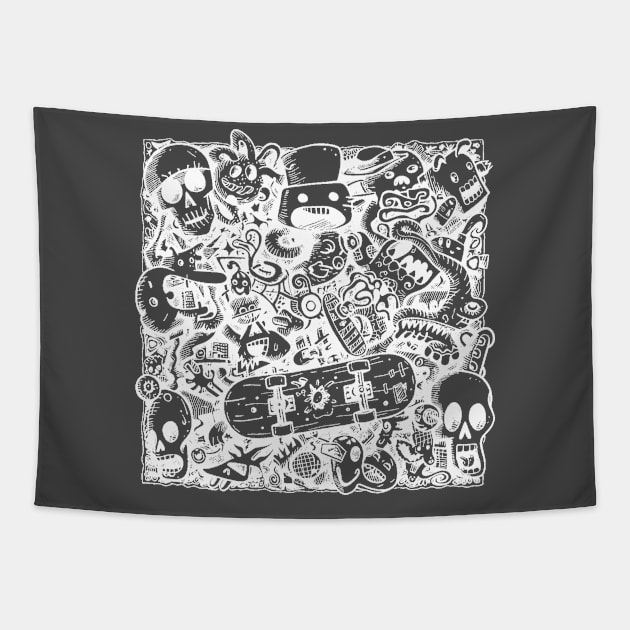 Skateboard Doodle Square Tapestry by Wayward Purpose