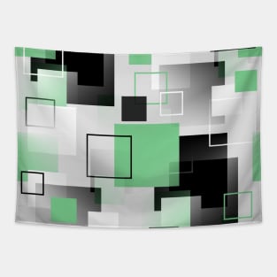 Midcentury Modern Retro Squares - Mint Green, Gray, White Tapestry