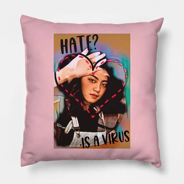 Hate is a Virus (Asian girl inside dotted heart) Pillow by PersianFMts