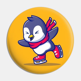 Cute Penguin Ice skating With Scarf Cartoon Pin