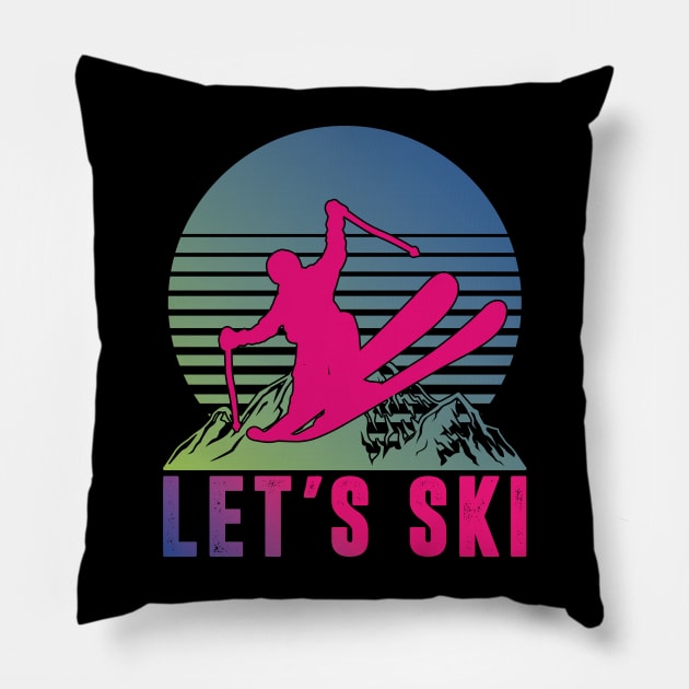 Vintage Ski Racing Retro Skiing Winter Sports Lovers Skier Pillow by Sowrav