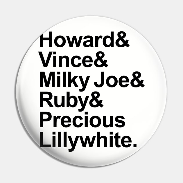 Mighty Boosh Milky Joe Names Shirt (Black Text) Pin by TeeShawn