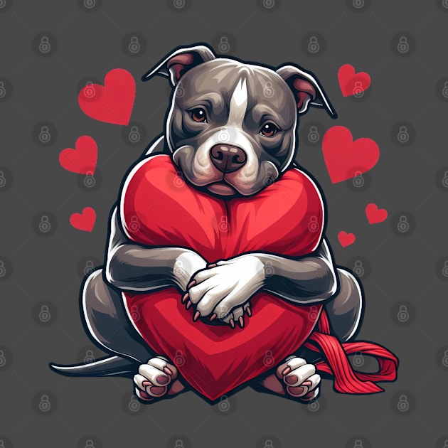 Pitbull Hugs a Heart Pillow by Automotive_King