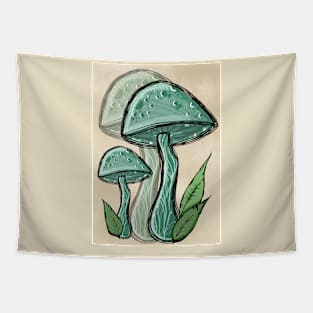 Green Wild Mushroom, Vintage Portrait Style Tapestry