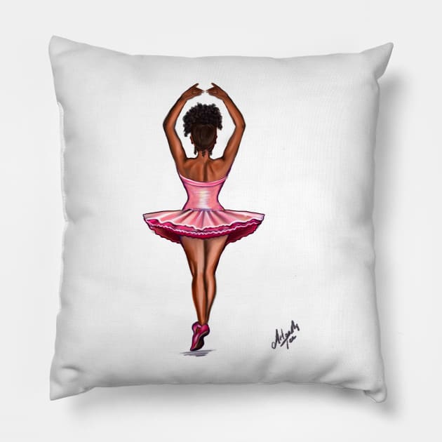 African American ballerina in pink #014 brown skin ballerina.The top 100 of the best Pillow by Artonmytee