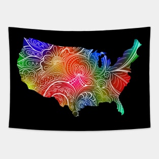 Colorful mandala art map of the United States of America Tapestry