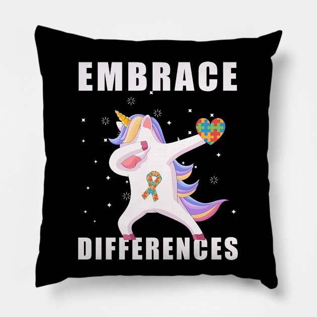 Embrace Differences Dabbing Unicorn Autism Awareness Pillow by kevenwal