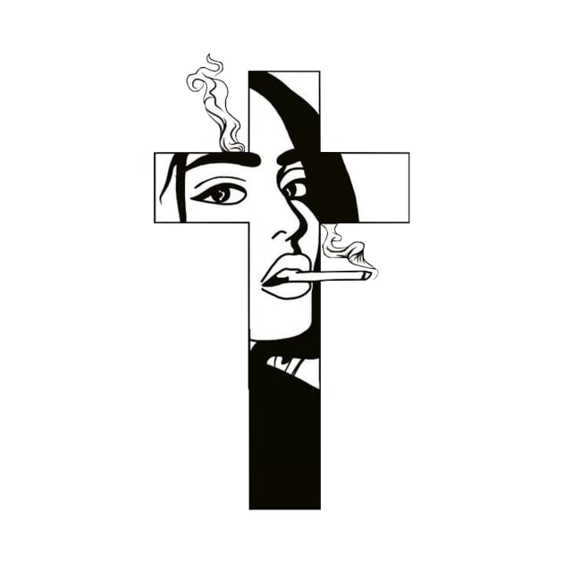 Cross of Jesus with a woman smoking a cigarette by euror-design