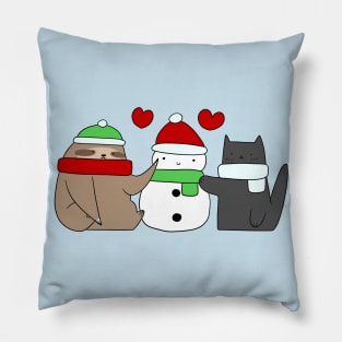 Sloth Cat and Snowman Love Pillow