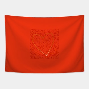 Small Gold Line Heart on Red Tapestry