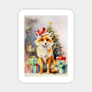 Watercolour Christmas Fox Magnet