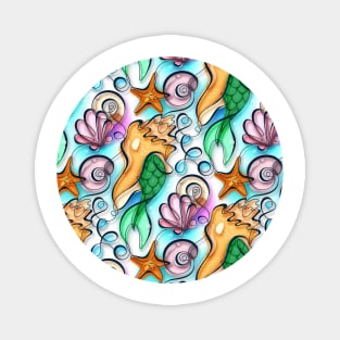 Colored curly continuous line seashells design Magnet