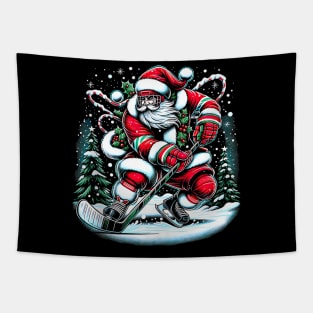 Santa Claus Playing Ice Hockey - Funny Christmas Holidays Tapestry