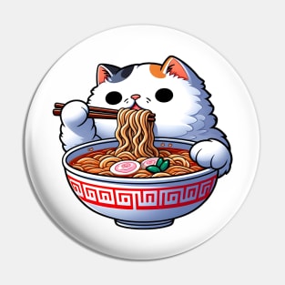 cat eating ramen cartoon illustration Pin