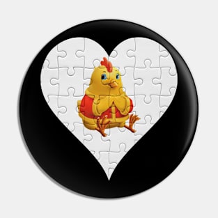 Jigsaw  Rooster Heart Design - Farm Animals Rooster Pin