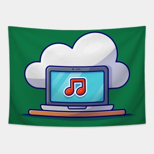 Cloud Music Icon with Laptop and Note of Music Cartoon Vector Icon Illustration Tapestry