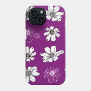 White Cosmos flowers on magenta Phone Case