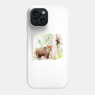 Grizzly Bear mom and cub sketchbook version Phone Case