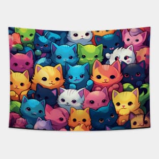 Furry Cuteness: 101 Kawaii Cats in Pastel Paradise Tapestry