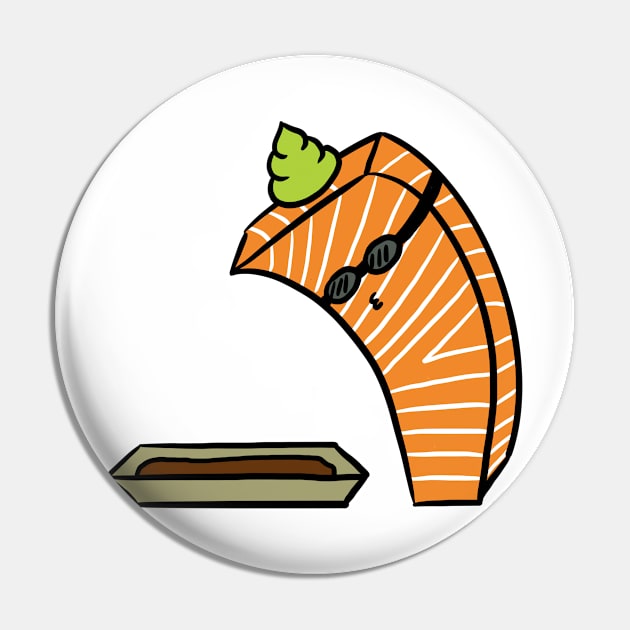 Salmon Sashimi Diving Into Soy Sauce Pin by bonniemamadraws