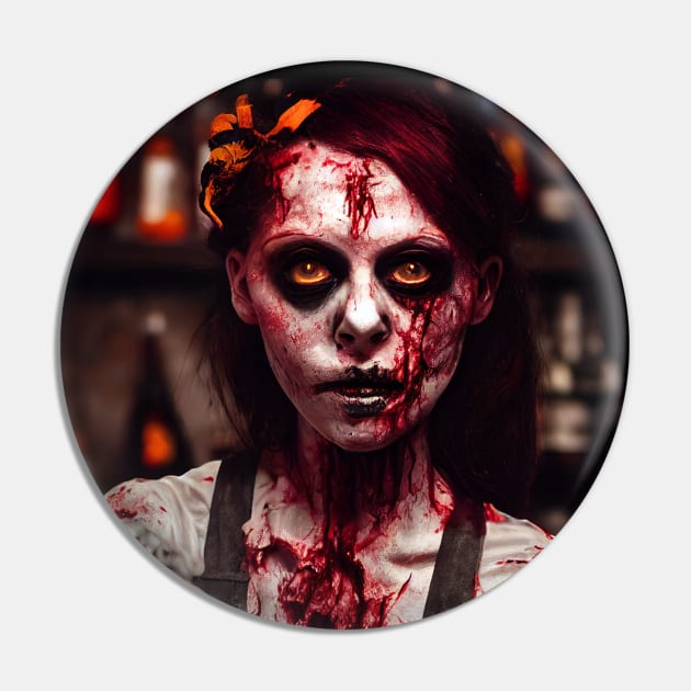 Zombie Bartender Portrait Pin by Nysa Design