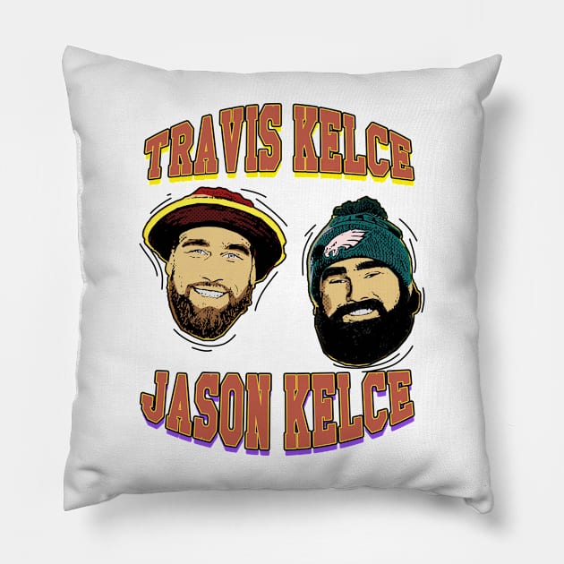 travis kelce and jason kelce comic style Pillow by jerrysanji