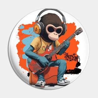 Monkey with headphone plays the guitar Pin