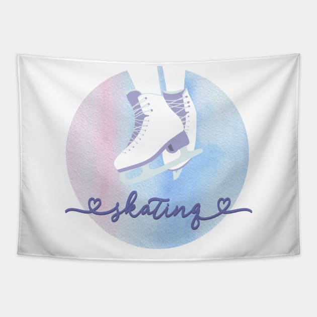 I Love Skating Pastel Pink and Purple Watercolor Aesthetic Tapestry by YourGoods