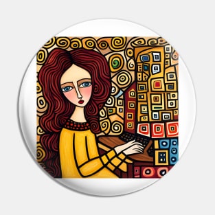 Young woman Typing Pin