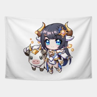 Taurus the Bull Chibi Zodiac Anime Girl Tapestry