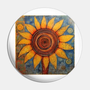 Bright Folk Art Sunflower Bloom Pin