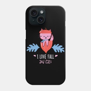 Cute Autumn I Love Fall Acorn Leaves and Cat in a Scarf Phone Case