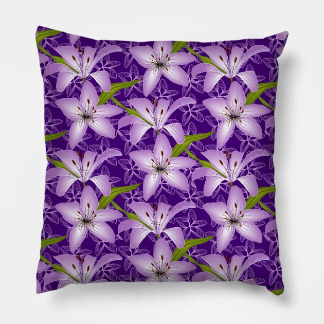 Purple Lily Flowers Pattern Pillow by Designoholic