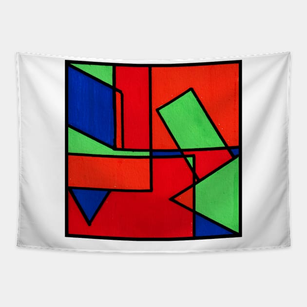 Green Red Blue Orange Geometric Abstract Acrylic Painting Tapestry by abstractartalex