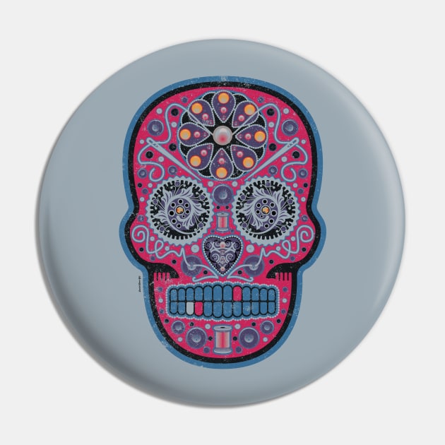 Mexican Sugar Skull Masochistic Black Cherry Pin by DanielLiamGill