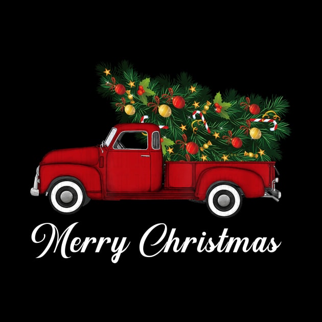 Merry Christmas Retro Vintage Red Truck by Kimko