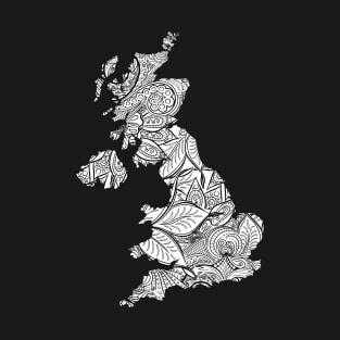 Mandala art map of United Kingdom with text in white T-Shirt